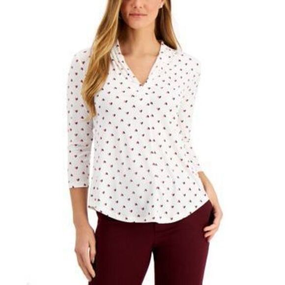 Charter Club Heart-Print Surplice Top Cloud PS - Picture 1 of 2